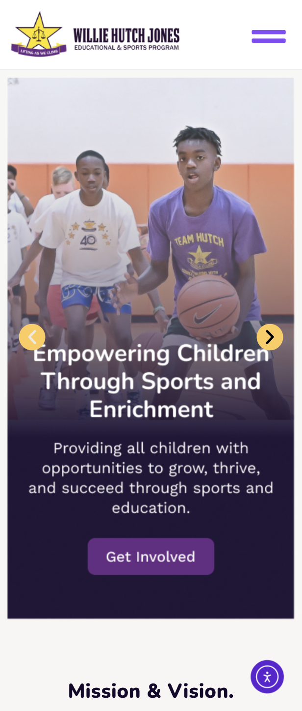 The WHJESP homepage on mobile, with the hero caption placed below the players
